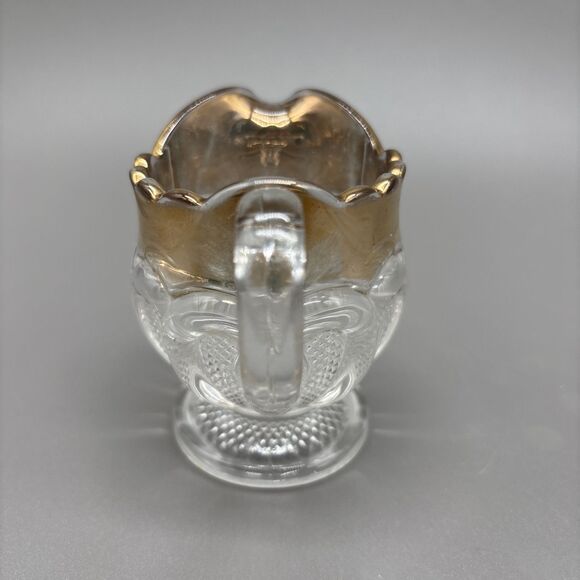 US Glass Antique EAPG Texas Stippled Pattern Clear/Gold Trim Creamer Pitcher Cup - Picture 4 of 8